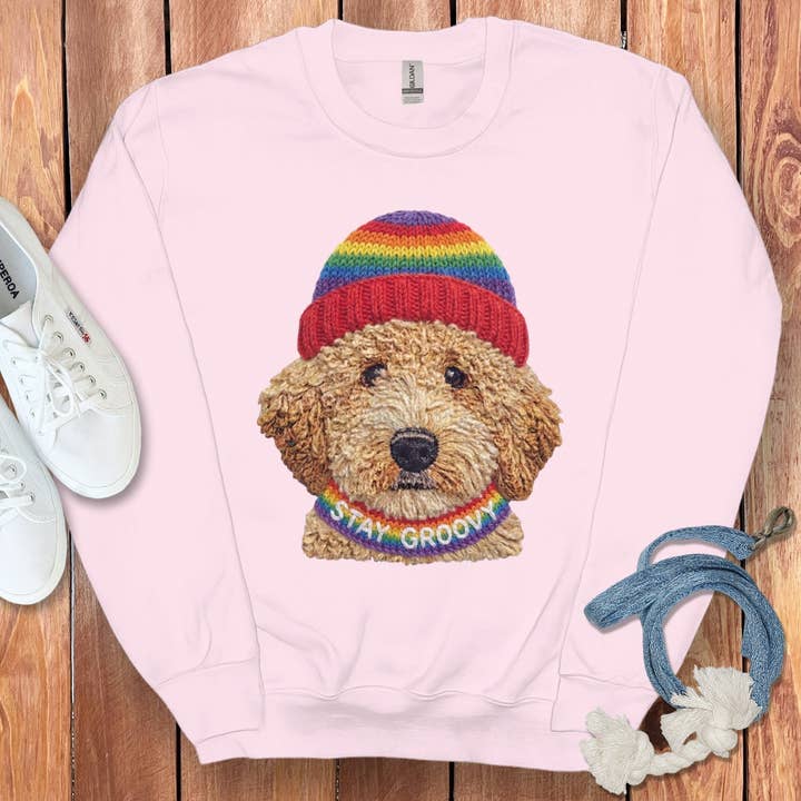 Puppy Jo - Wholesale Graphic Sweatshirt - Unisex - Groovy Goldendoodle Sweatshirt1