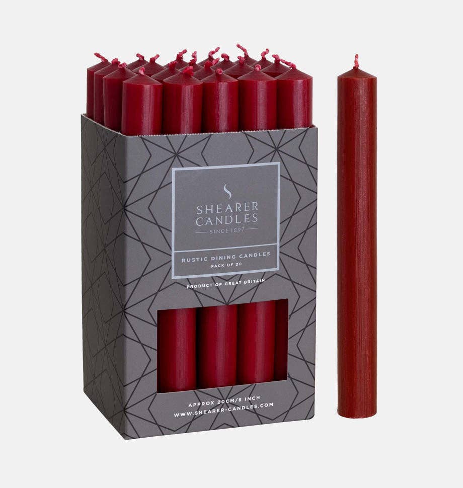Shearer Candles - Wholesale Tapered Candle/Candlestick - Burgundy 8 inch Dinner Candles x 20