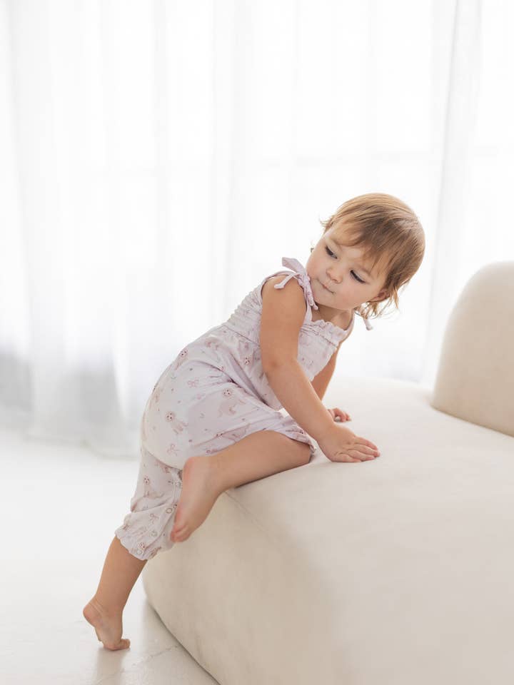 Pups & Bows | Bamboo Smocked Jumpsuit for wholesale by Baylor Moon