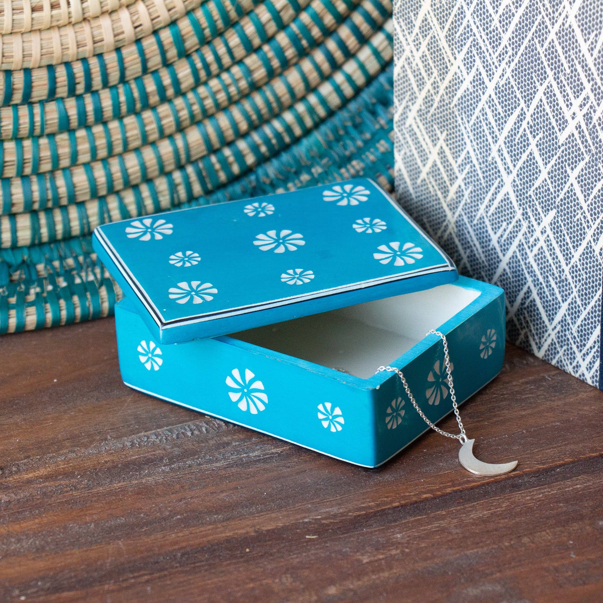 Global Crafts - Wholesale Decorative Box - Soapstone Carved Box, Turquoise Tribal Etching1