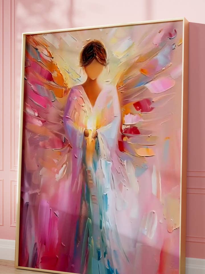 « Ange de lumière » – Toile d'ange abstraite en pastel pour la vente par Seelenzauberstudio