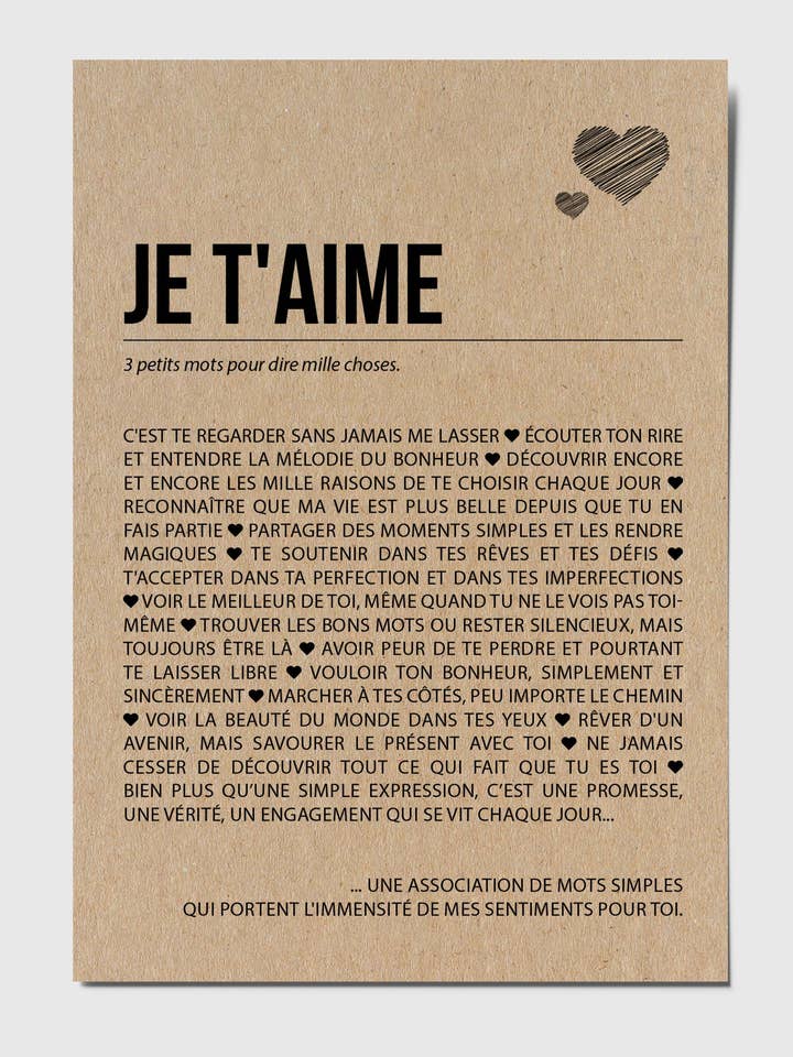 Carte postale définition "je t'aime" pour la vente par HappyWeSisters