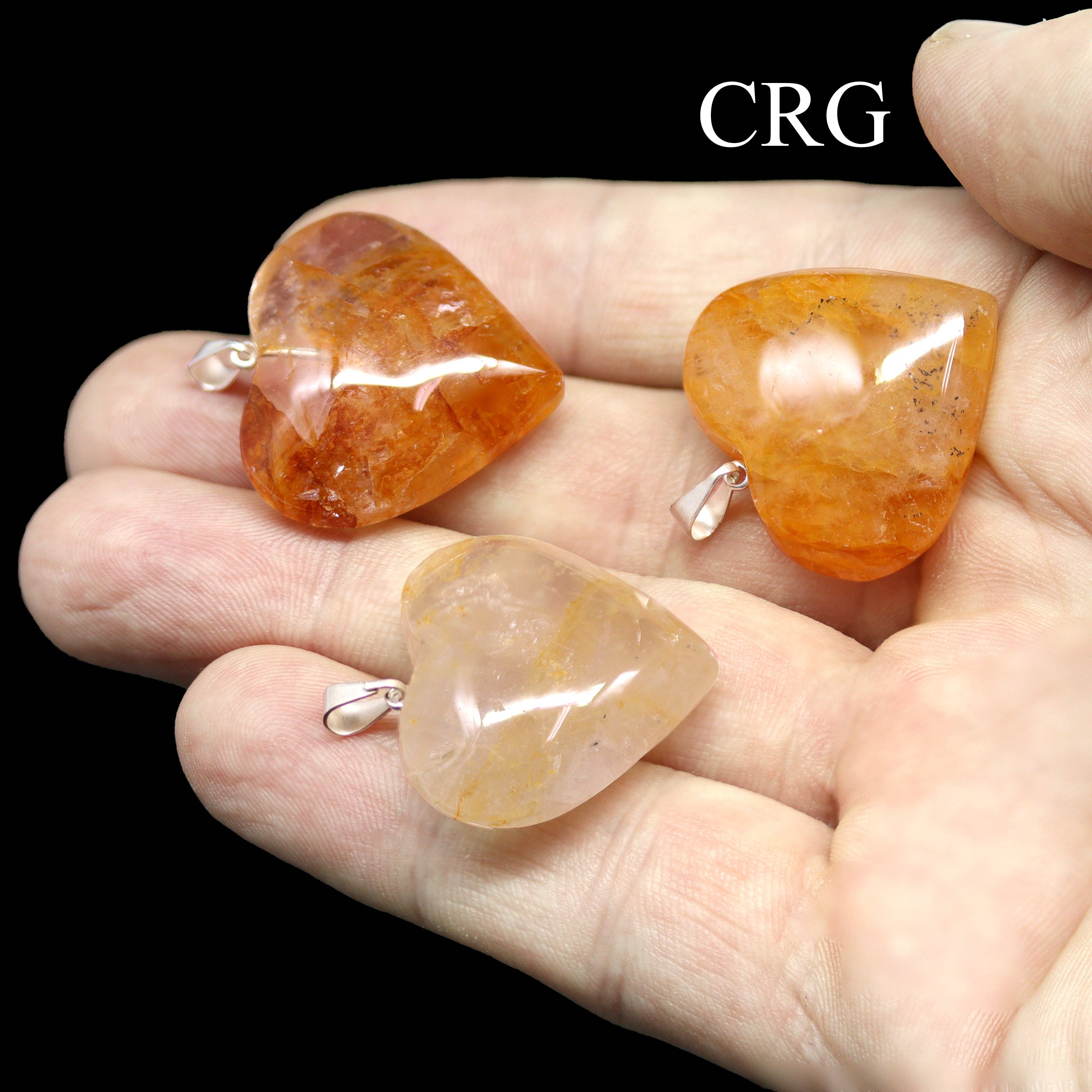 Crystal River Gems LLC – wholesale Individuell berlock/hänge – SET AV 5 - Golden Healer Quartz Ädelsten Hjärta hänge från Brasilien/30mm Genomsnittlig2