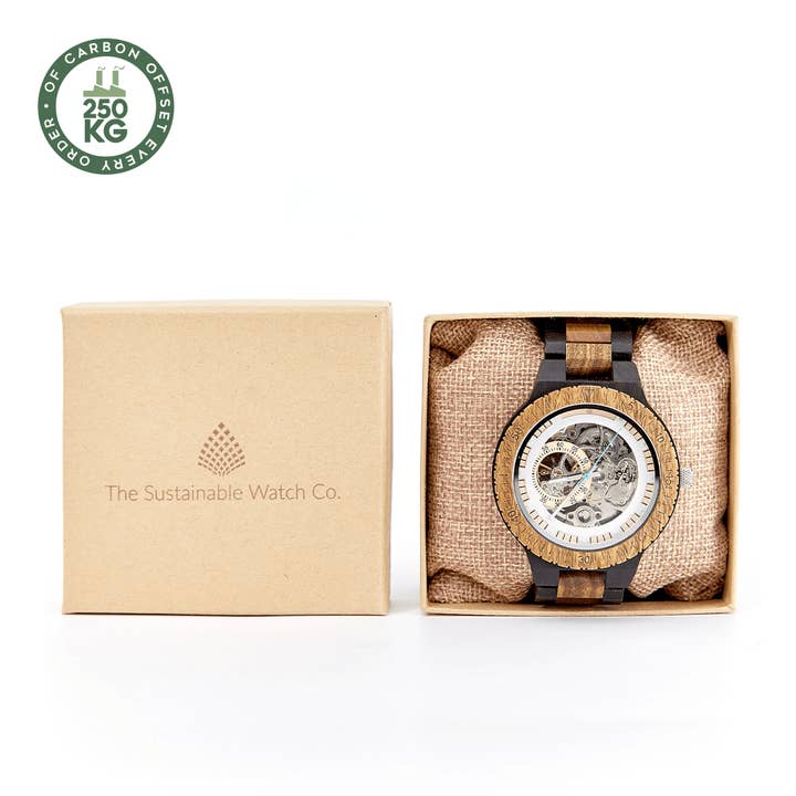 The Hemlock - Mechanical Wood Wristwatch for Men - Handmade from Recycled Wood for wholesale by The Sustainable Watch Company