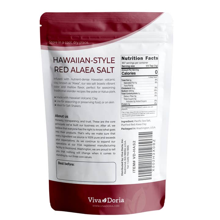 VIVA DORIA INC. - Venta al por mayor Sal - Sal marina hawaiana roja alaea, grano fino, 2 libras