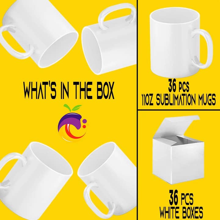 Printberry – wholesale Coffee mug – Sublimation Mugs 11oz - White ORCA Coated Mugs, Box of 36 - 1