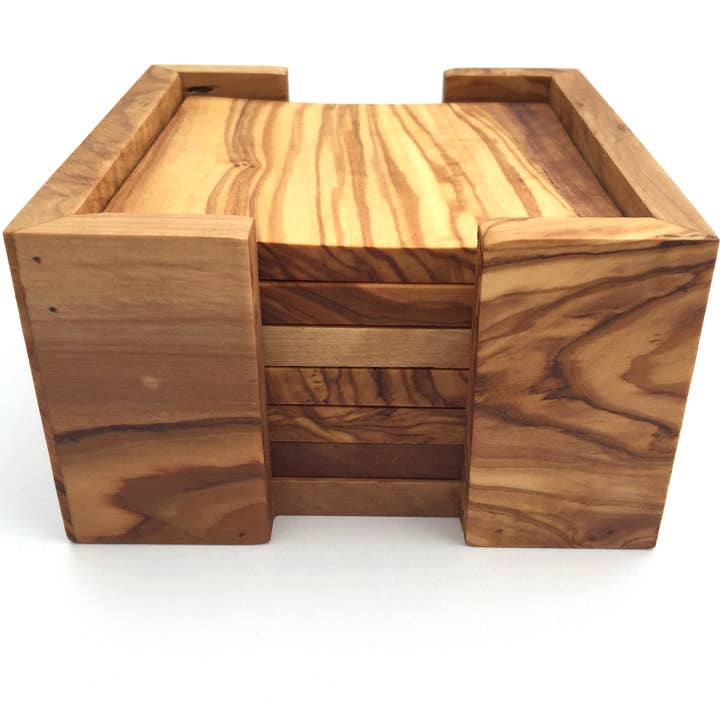medina mood - Wholesale Coasters - Set of 6 square coasters with holder made of olive wood2