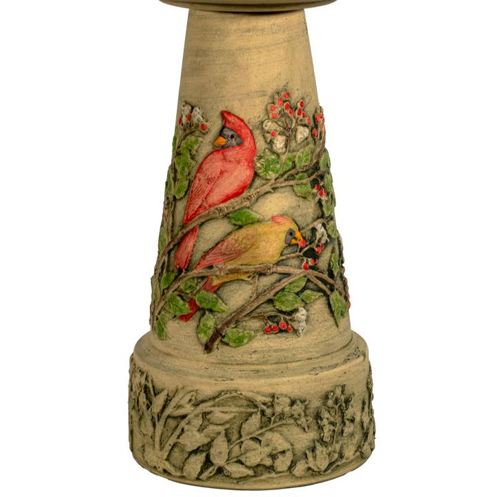Handpainted Summer Cardinal Pedestal - Aged for wholesale by Burley Clay