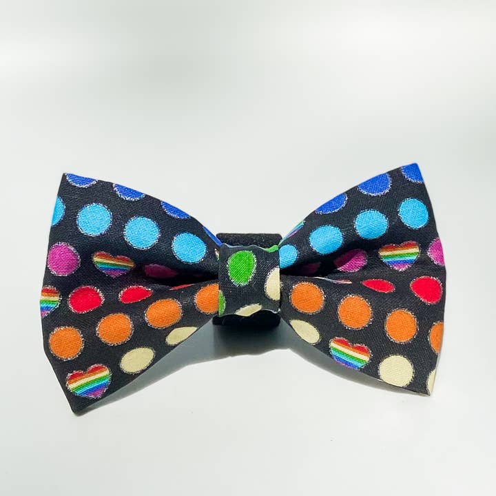 Rainbow hearts dog bow for PRIDE accessory for wholesale by doggish