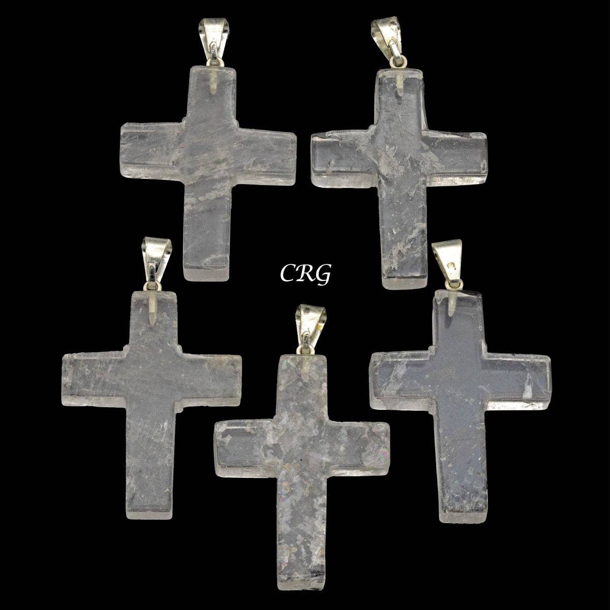 Crystal River Gems LLC – Pendente/pingente individual por atacado – CONJUNTO DE 5 - Pendentes Cruzados de Pedra Gema de Quartzo Transmente do Brasil/ 30mm Avg0