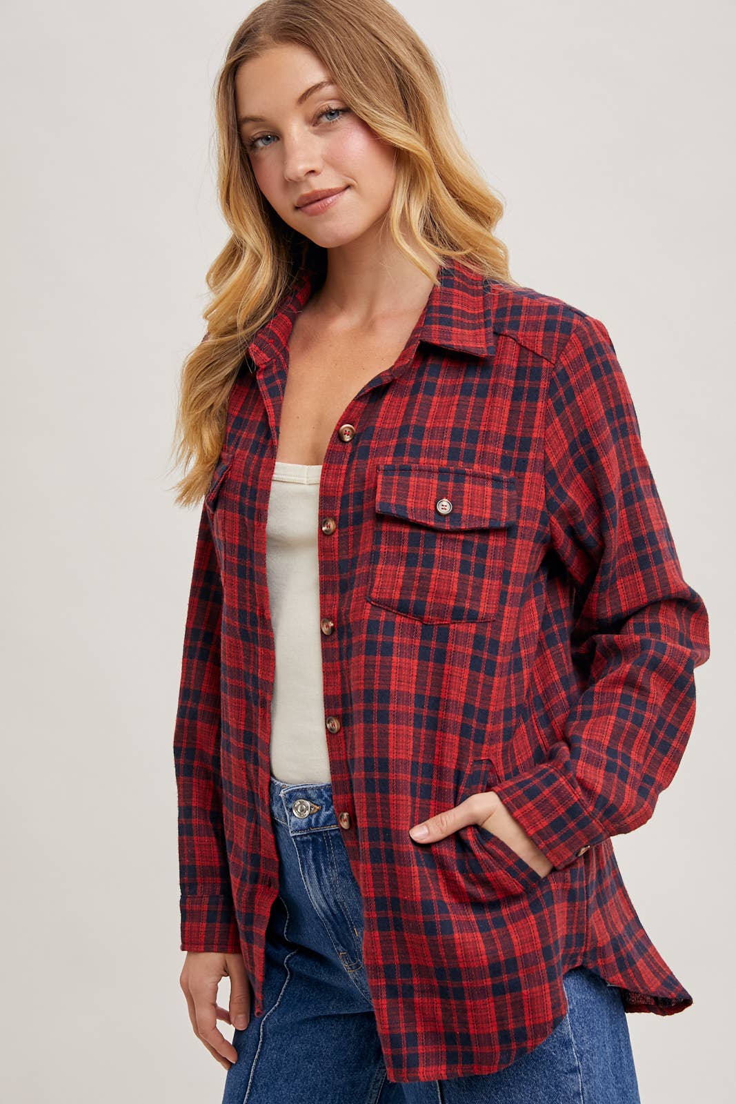 Bluivy - Wholesale Shirt - Women's - BUTTON DOWN PLAID SHIRT WITH POCKETS - 4TH OF JULY13