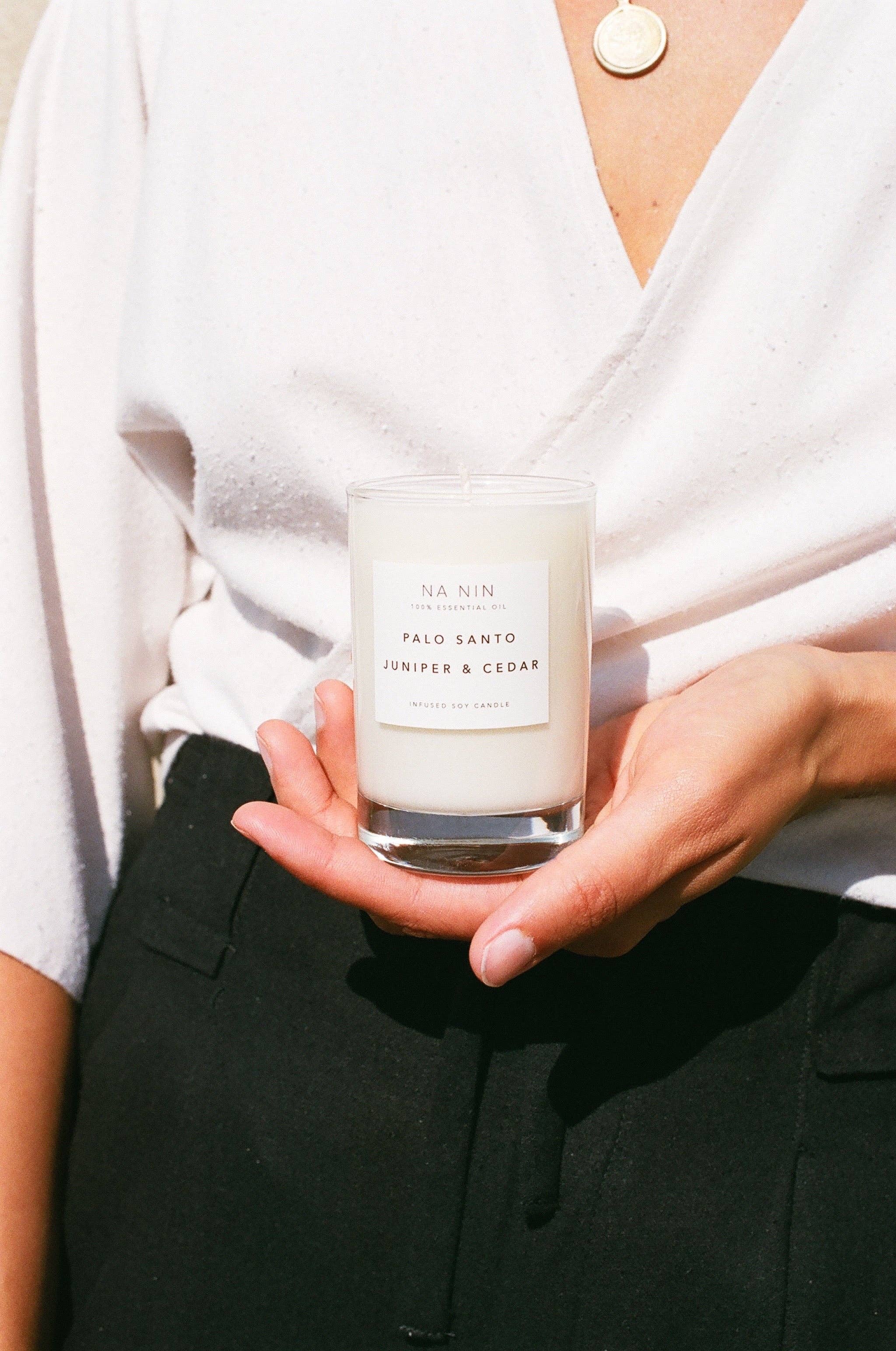 Na Nin - Wholesale Jar/Filled Candle - Palo Santo, Juniper, & Cedarwood Soy Candle / Available in 5oz & 8oz3