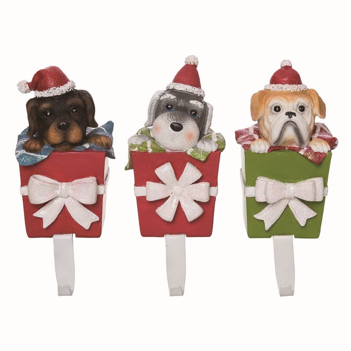 CLOSEOUT Resin Dog Present Stocking Holder Set of 3 for wholesale by Transpac
