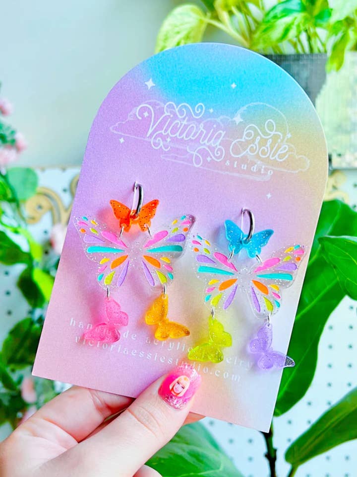 Rainbow Butterfly Earrings for wholesale by Victoria Essie Studio