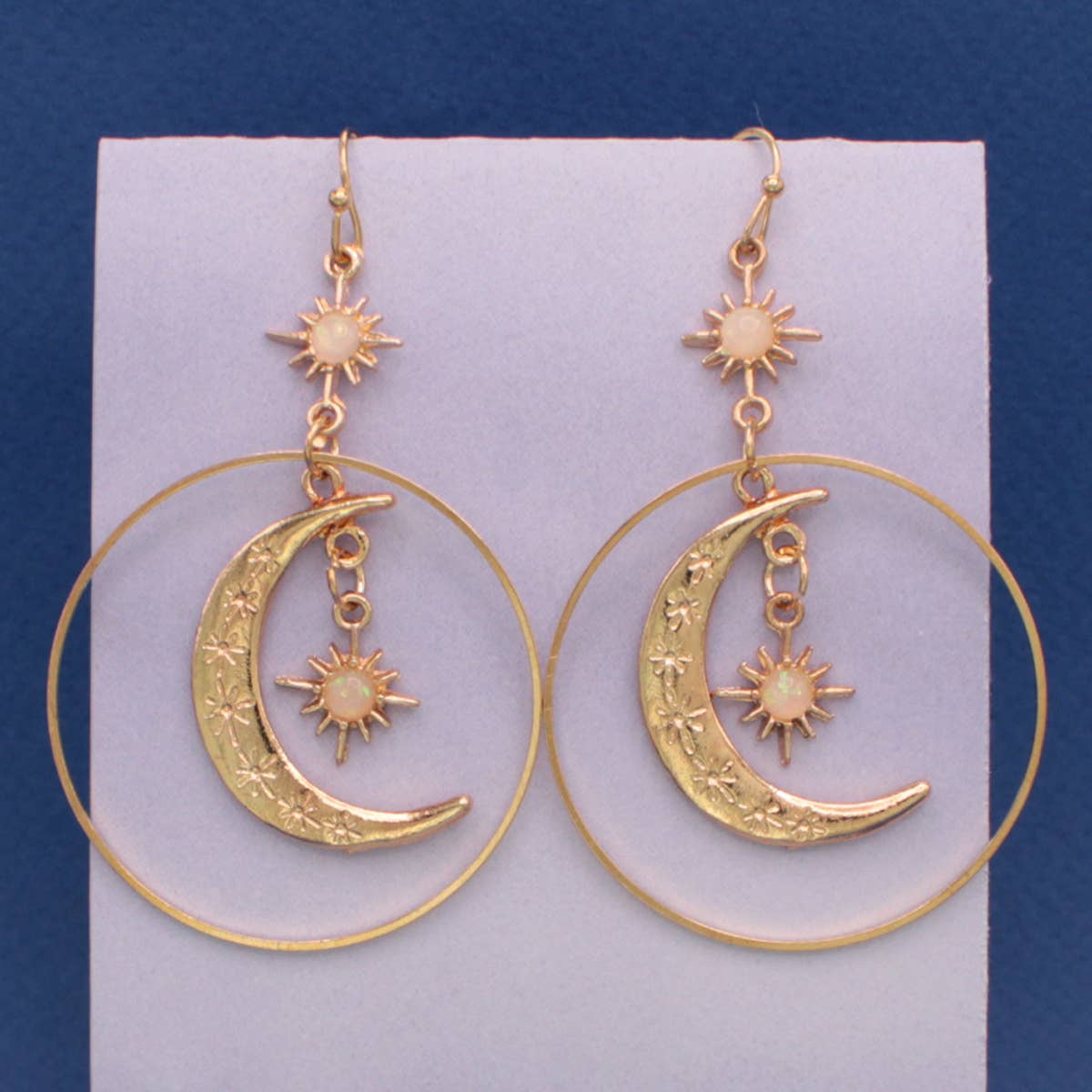 ZAD - Wholesale Dangle Earrings - Celestial Dreams Moon Sun Gold Earrings3