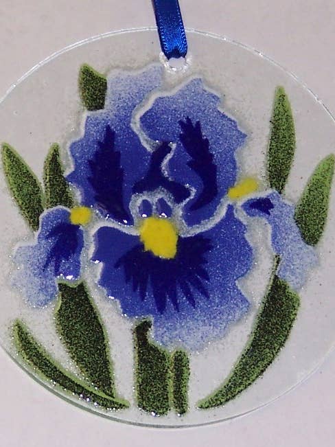 Blue Iris Suncatcher/Ornament for wholesale by Folio Art Glass