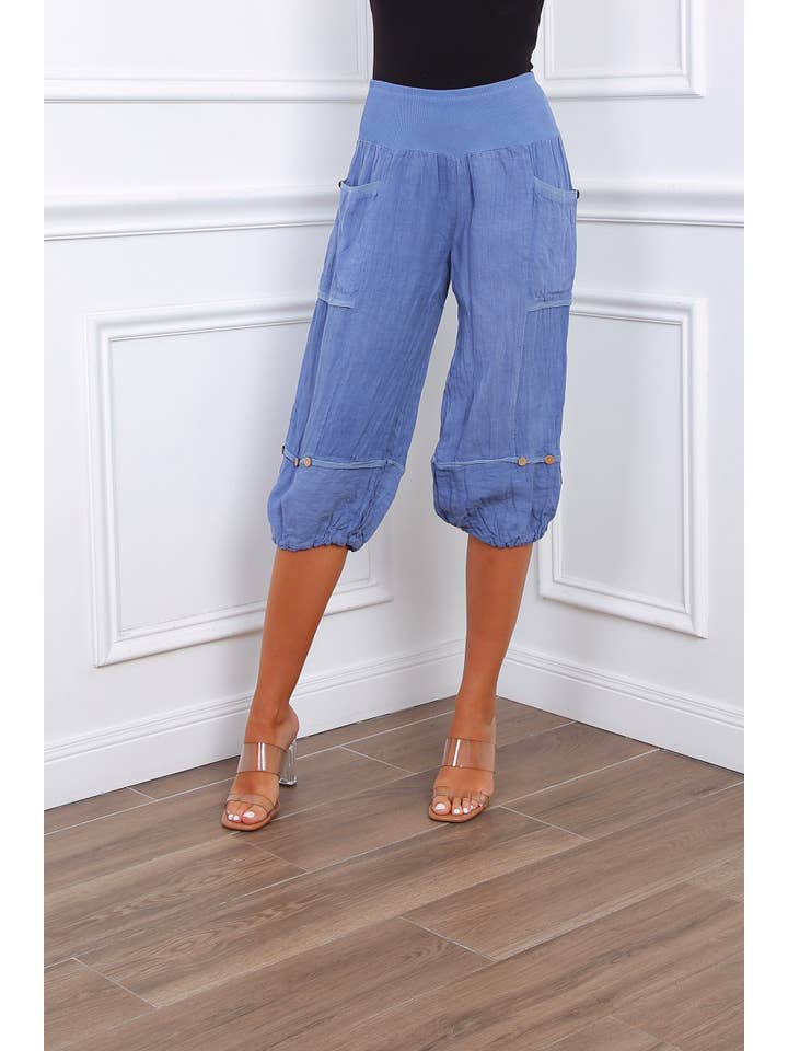 Happy look - Wholesale Shorts - Women's - Linen cropped pants with 4 pockets7