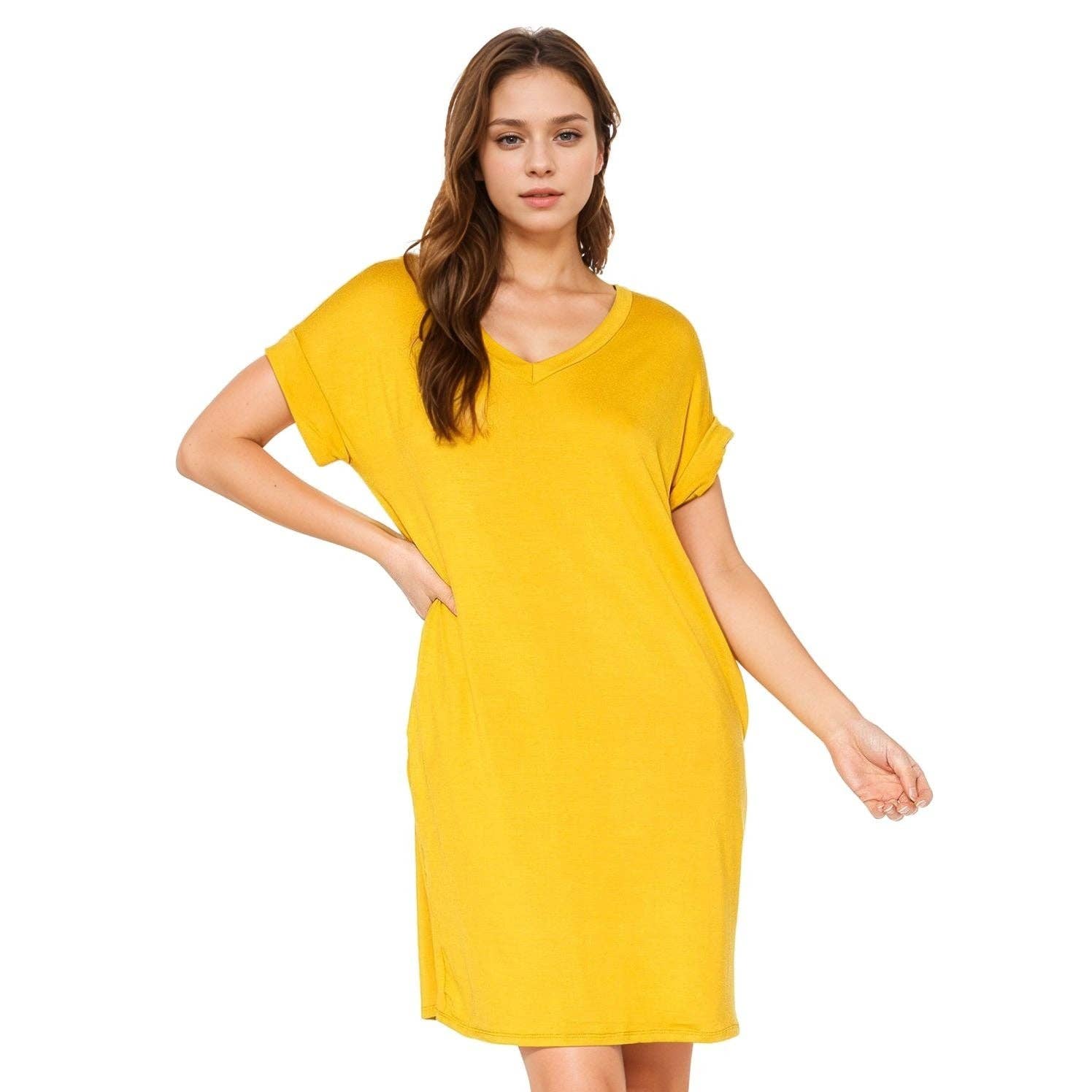 Robin K - Wholesale Dress - Women's - Women's Bellatrix V- Neck T-shirt Dress With Pocket23