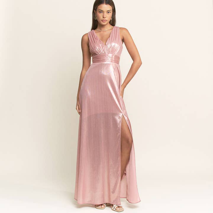 METALLIC RUCHED FULL DRESS-7103 for wholesale by YNEZ