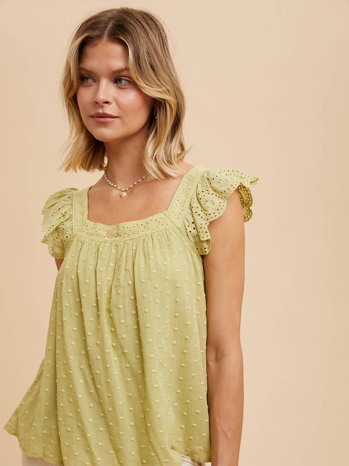 SWISS DOT FLUTTER SLEEVE BLOUSE for wholesale by In Loom