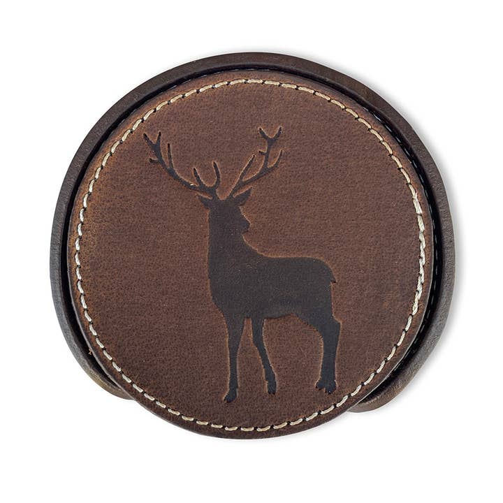LEATHER by beth – Engroshandel Bordskånere – LEATHER by beth JAGT-coasters/ølbrikker-sæt i brun læder (ko