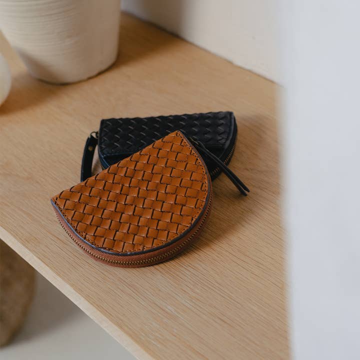 O My Bag - Vendita all'ingrosso Portamonete - Donna - Portamonete Laura - Pelle Intrecciata Classica Cognac2