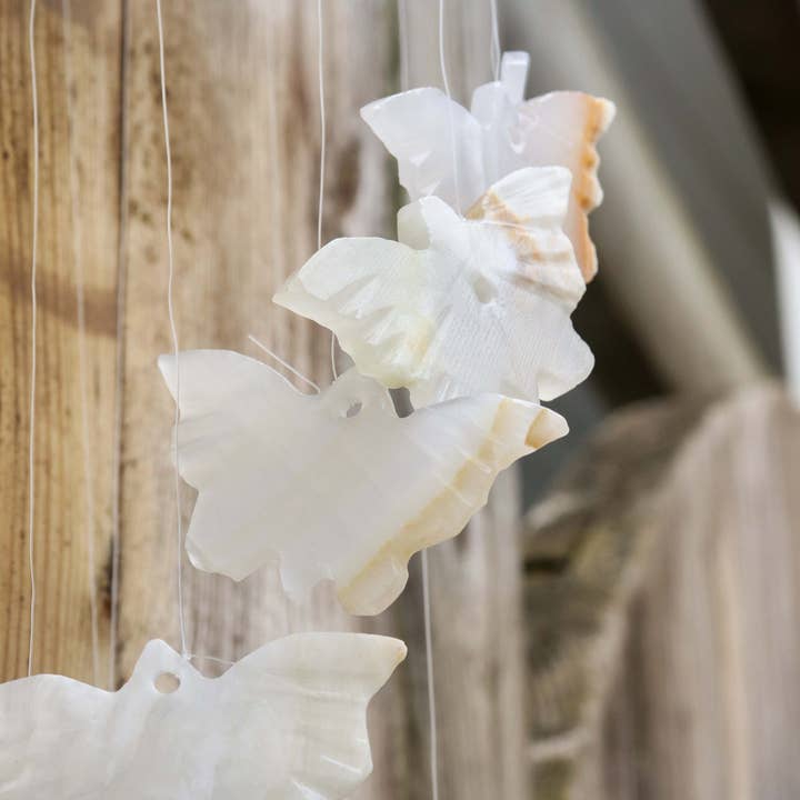 Natures Artifacts Inc - Wholesale Wind Chime - White Onyx Butterflies Wind Chime - Gemstone Decor