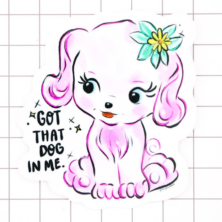 Vinylsticker voor Cutie Dog voor wholesale door Amy Hartelust Art and Illustration