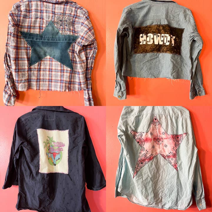 basic country/western Upcycled button up top for wholesale by TimberJune