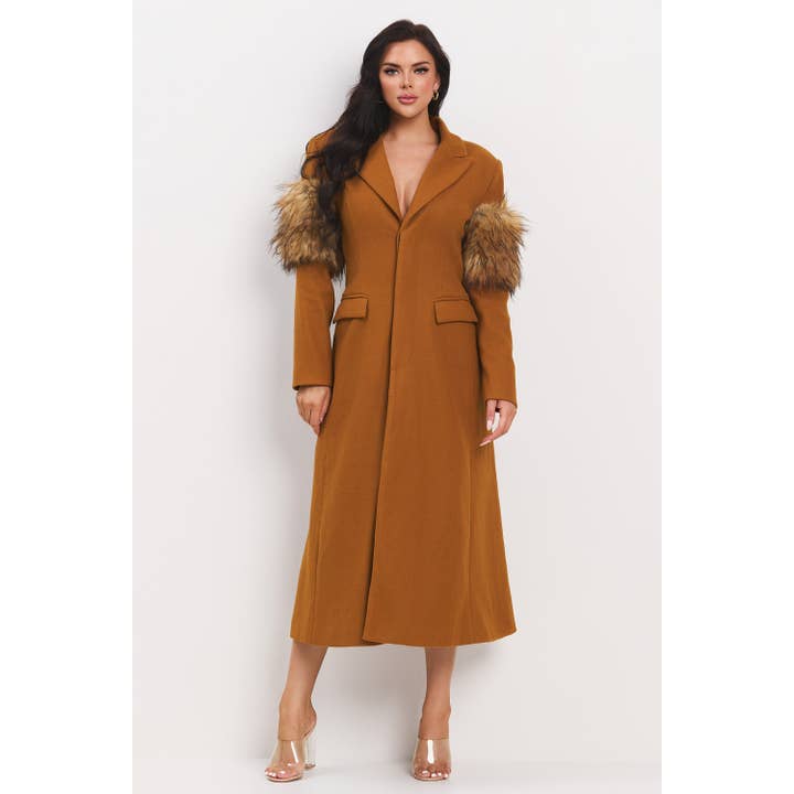 The Sang - Wholesale Coat - Women's - SLEEVE FAUX FUR ATTACHED MAXI COAT