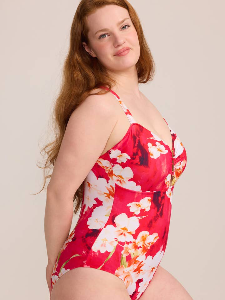 C'MELODIE - Wholesale One Piece Swimsuit - Women's - Plus Size – Floral One-Piece Swimsuit HMD-047 FLOWER4