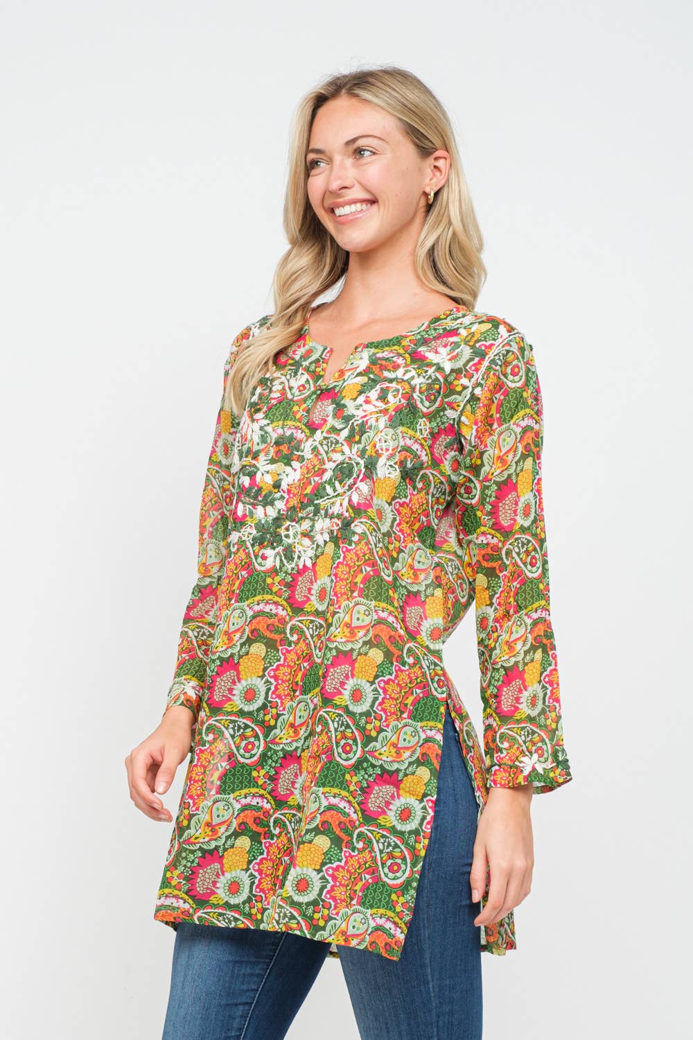 Raj Trading & Imports (USA) Inc. - Wholesale Tunic - Women's - Hailey Olive Printed Embroidered Tunic1