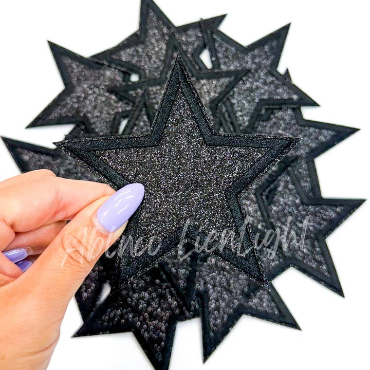 ABLNco - Wholesale Patch - 3” Black glitter star embroidery patch iron on