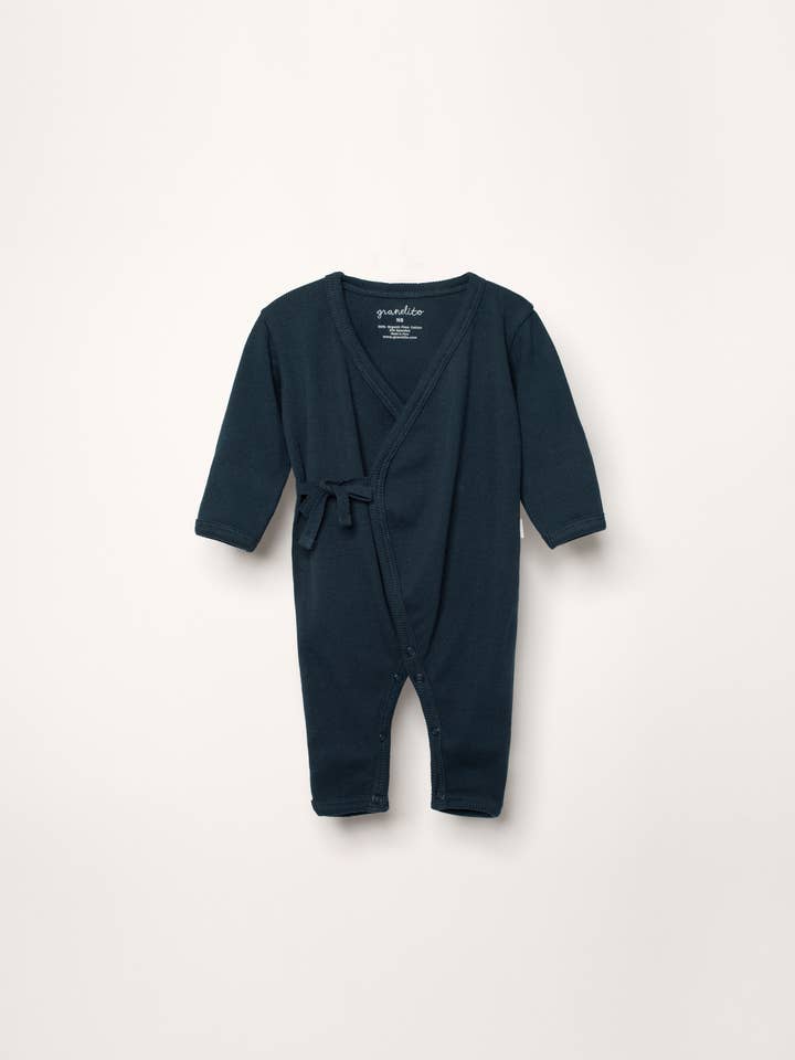 Babyjumpsuit van biologisch Pima-katoen, marineblauw voor wholesale door Granelito