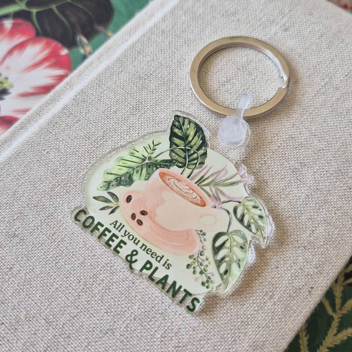 Coffee and Plants Acrylic Keychain for wholesale by Anna Cheng Design