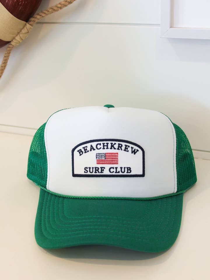 SURF CLUB PATCH TRUCKER HAT - WHITE / GREEN for wholesale by Beach Krew