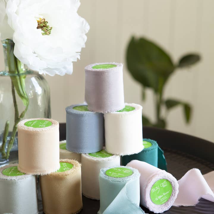 May Arts Ribbon - Wholesale Ribbon - Gift Wrapping - 2" Pale Grey 100% Silk Crepe with Frayed Edge Ribbon