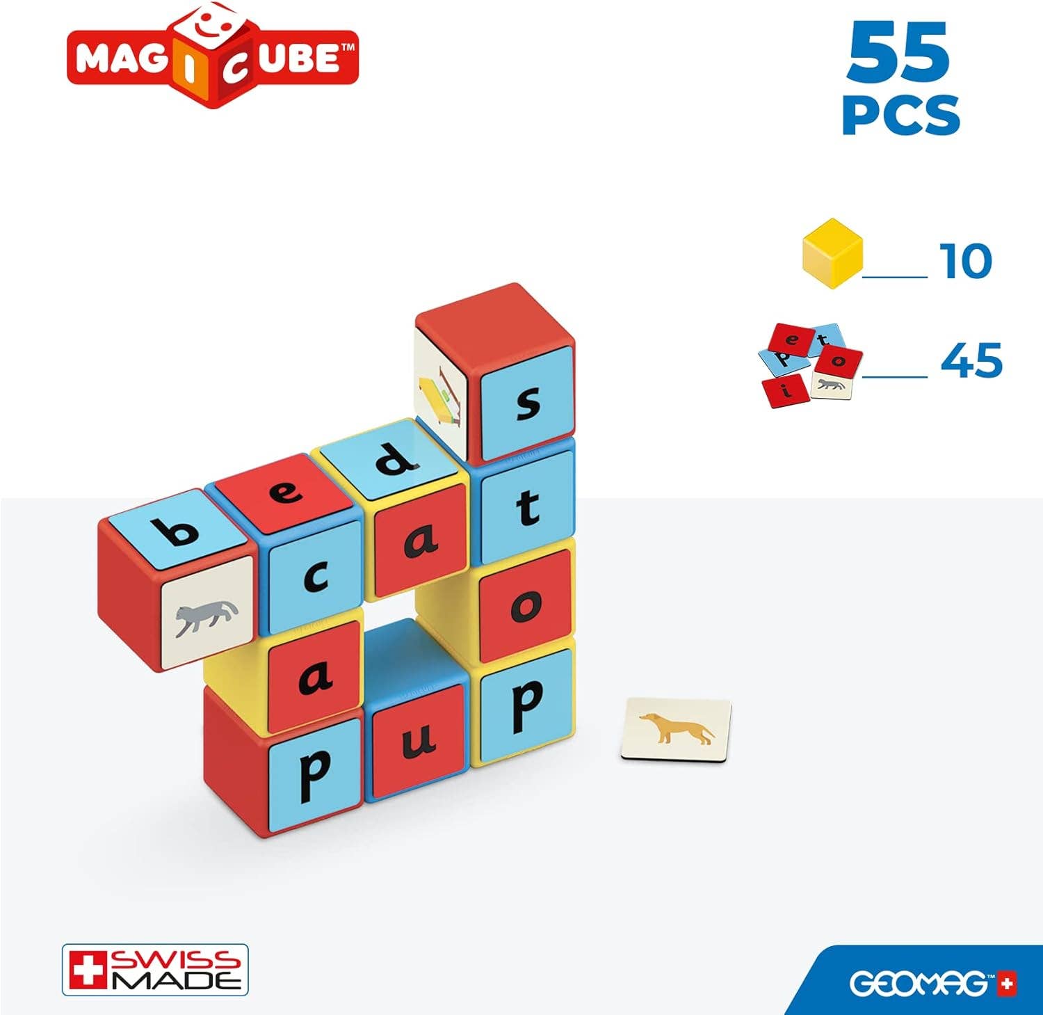 GEOMAGWORLD USA - Vente Jeu construction – enfant - Geomag™ Magicube Apprendre les Mots 55 Pièces Ensemble de Construction STEM2