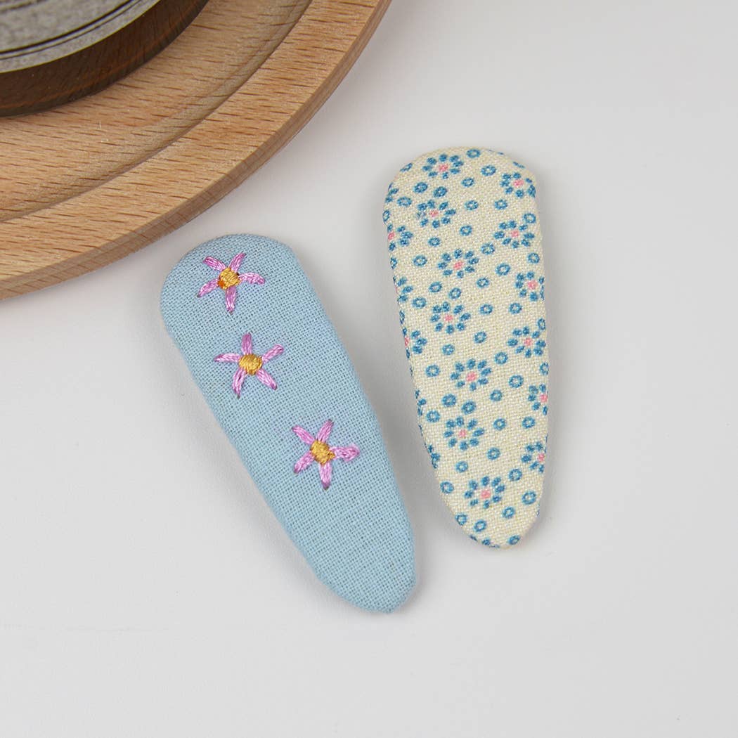TheDivaSoap - Wholesale Hair Clip - Kids - Embroidered Floral Snap Hair Clips Set1