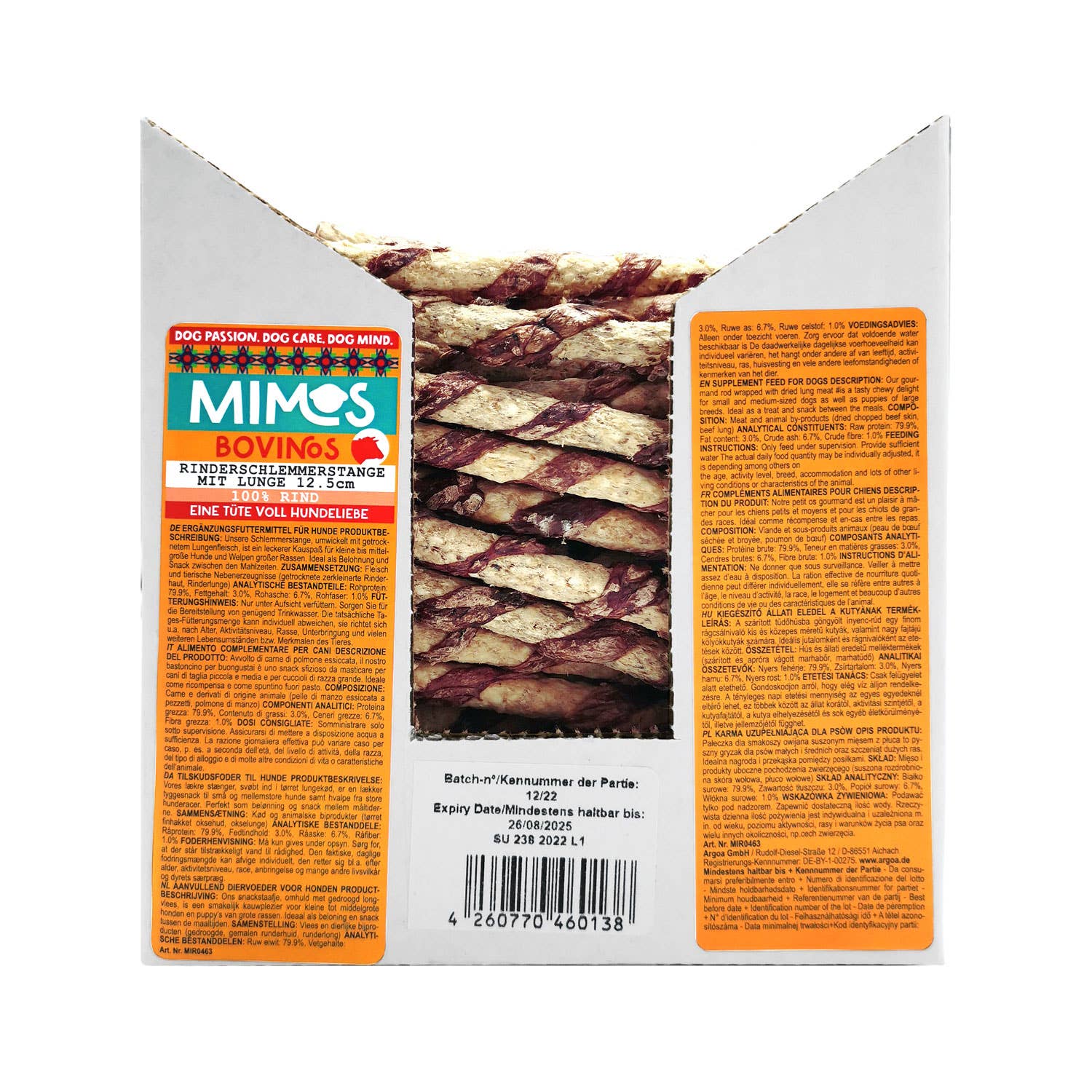 Mimos - Wholesale Pet Treats - Dog - Beef Schlemmerstange With Lung 12.5 Cm, 190 pieces Refillbox