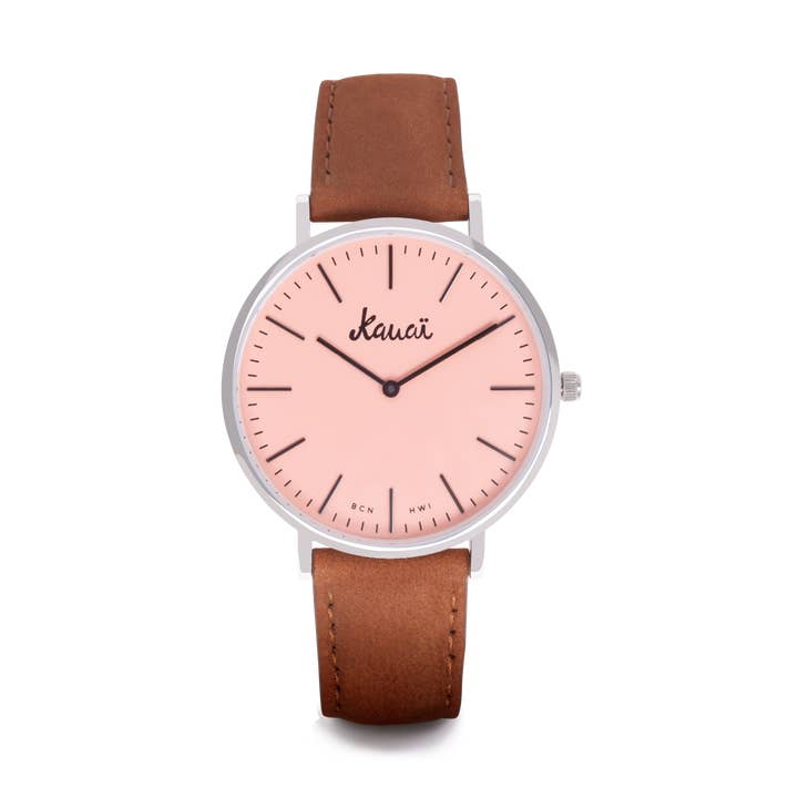 Laks Brown Unisex Pink & Brown Watch | læderrem for engroshandel hos Kauai watches
