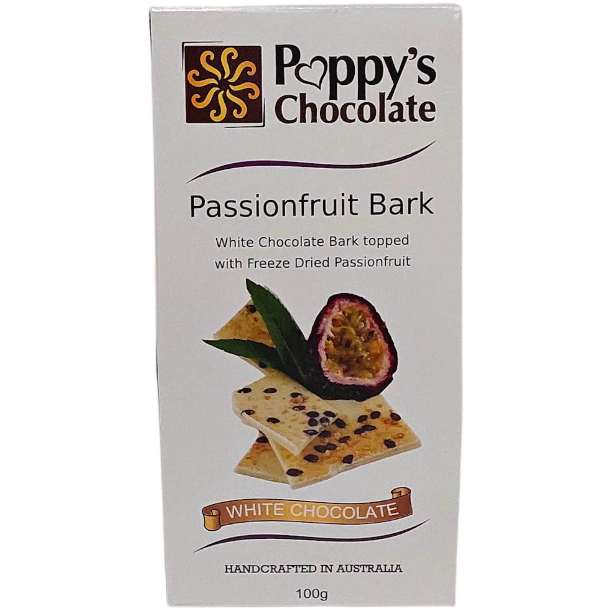 Poppy's Chocolate - Wholesale Chocolate bar - Passionfruit and White Chocolate Bark 100g1