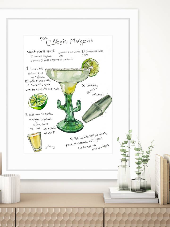 Margarita - Cocktail Recipe Art for wholesale by Jackie Maloney Studio
