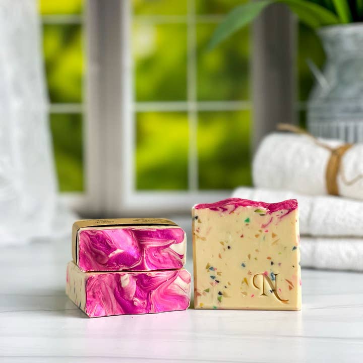 Cherry Confetti Artisan Soap for wholesale by Nath Soap Company