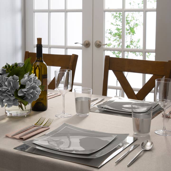 Luxe Party - Wholesale Kartonnen bordje - Vierkant grijs • Zilveren kunststof platen | 10 stuks1