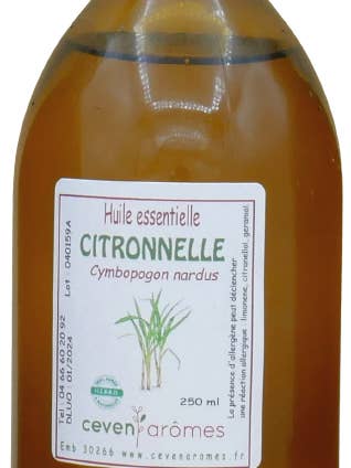 Olio essenziale di citronella HEBBD 250ml per la vendita all'ingrosso da parte di Céven'Arômes