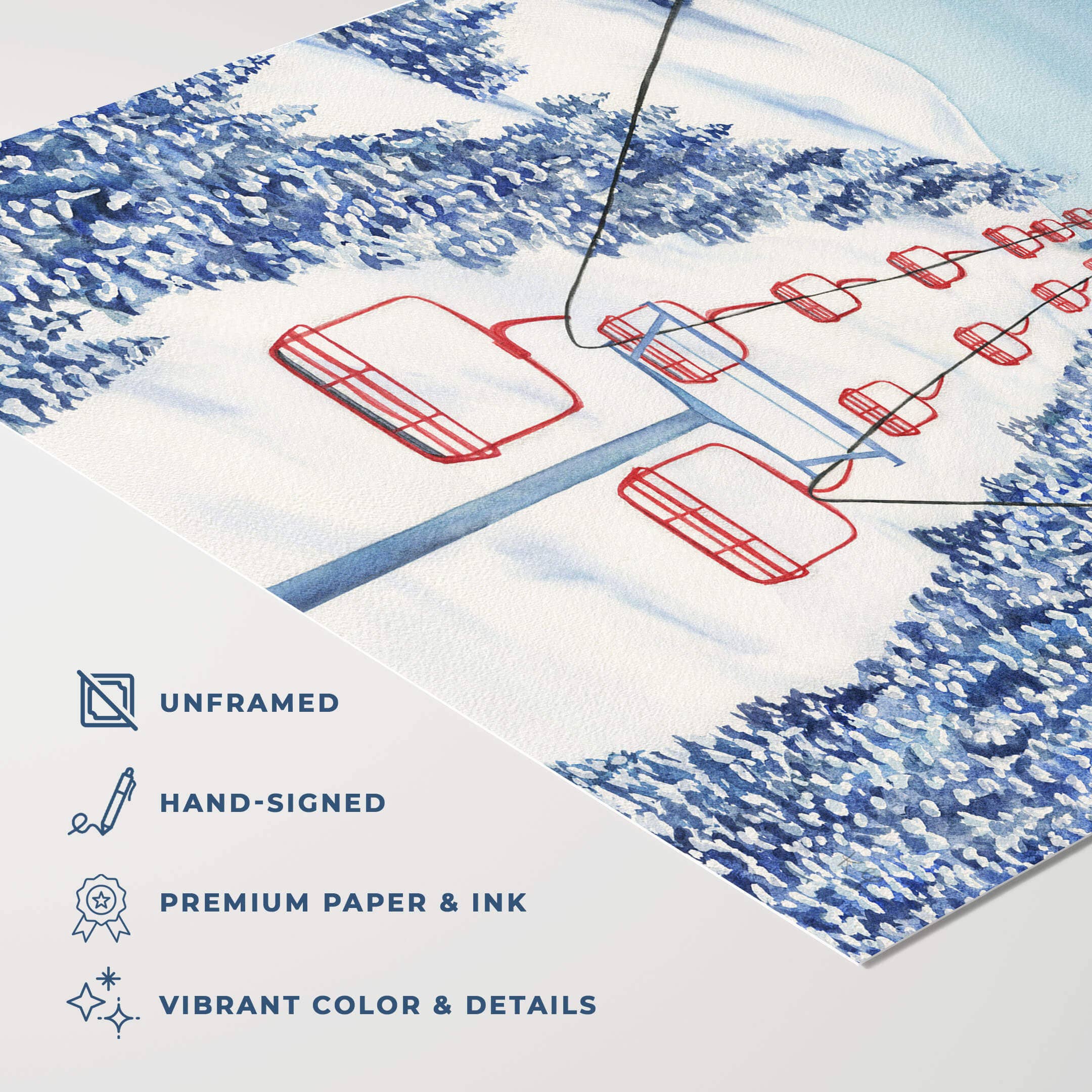 Watercolor Wednesday - Wholesale Art Print - Ski Art Print | Red Lift, Winter Skiing Snowboard Wall Decor1