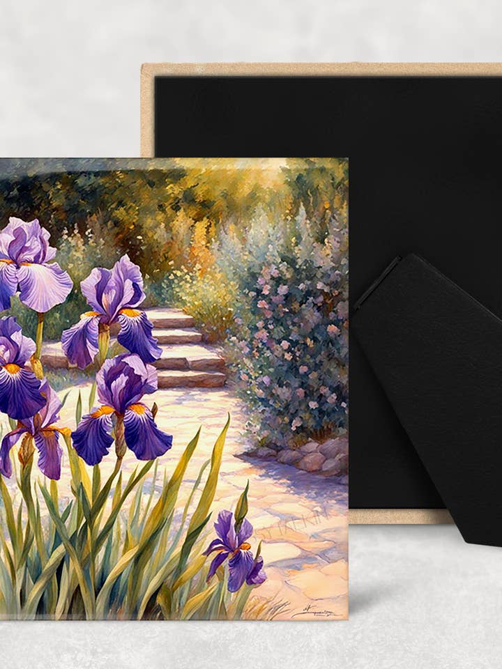 Kunsttegel, FL, Iris Garden, 4"x4", aquarel, ezel, achterkant voor wholesale door Sassy Talkin