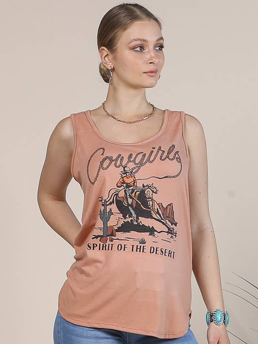 AV196-ANDI COWGIRLS GRAFISK AVSLAPPNAD PASSFORM ÄRMLÖS TOPP för wholesale av Avery