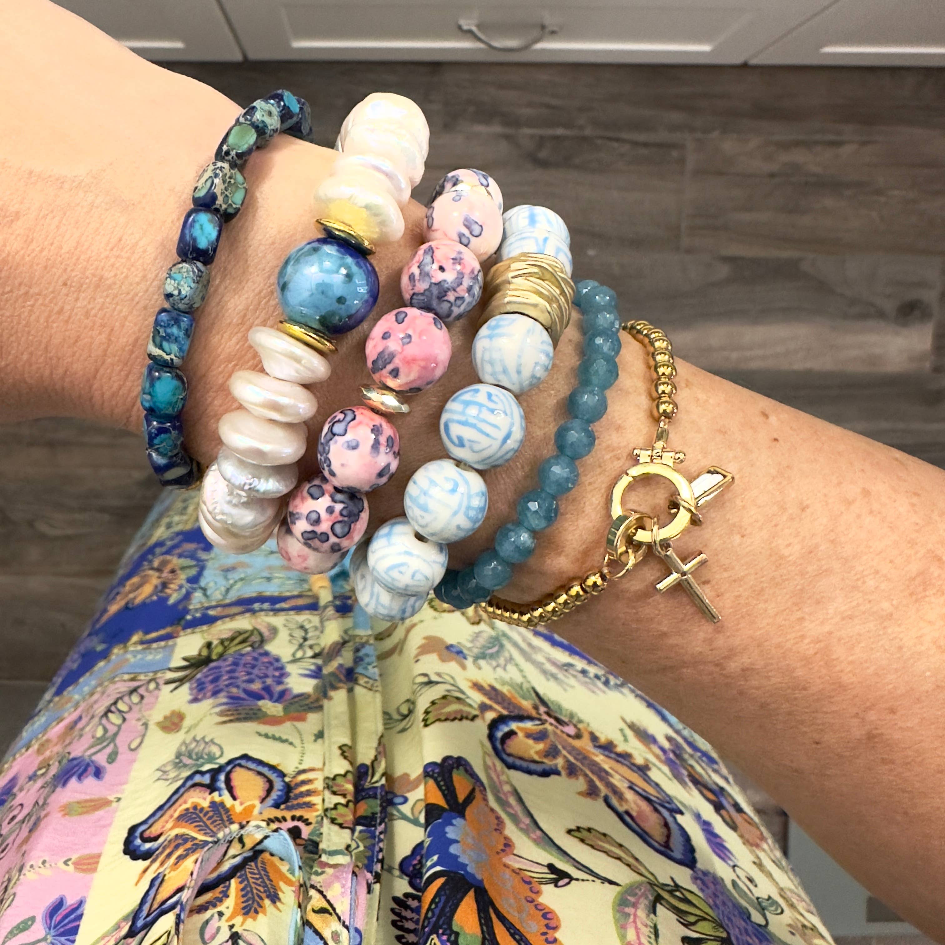 Traci's Beads - Wholesale Beaded Bracelet - Chinoiserie Bracelet, Pale Blue1